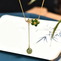 Renbeads 925 Sterling Silver Hetian Cyan Jade Plum Flower Blossom Design Luck Necklace Pendant