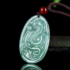 Natural Jade Oval Snake Luck Necklace Pendant