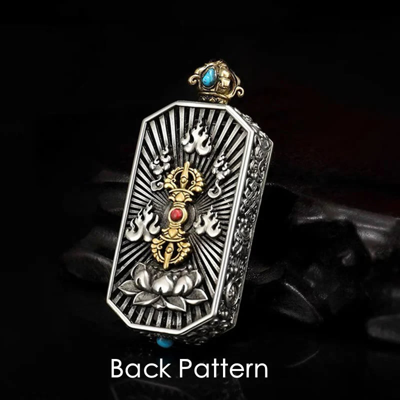 Tibetan Om Mani Padme Hum Carved Rotatable Lotus Pattern Necklace Pendant