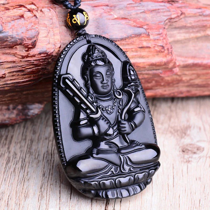 Chinese Zodiac Obsidian Buddha Amulet Protection Necklace