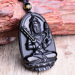 Chinese Zodiac Obsidian Buddha Amulet Protection Necklace