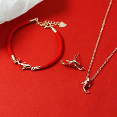 Copper Koi Fish Wealth Jewelry Set with Red Rope