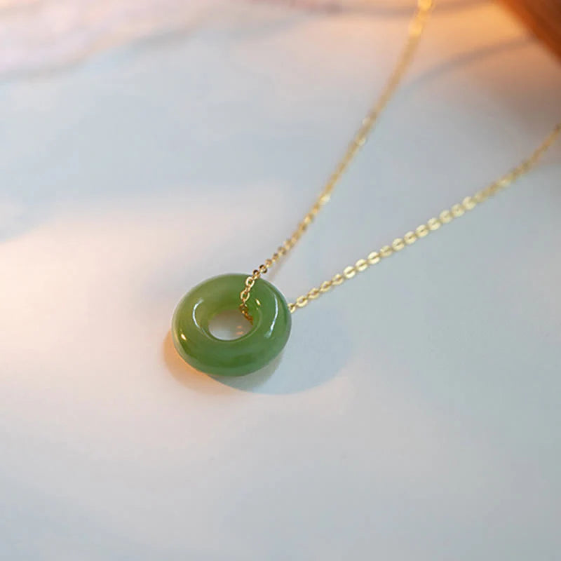 925 Sterling Silver Plated Gold Jade Peace Buckle Necklace Pendant