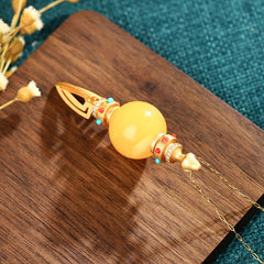 24K Gold Plated Amber Vajra Anxiety-Relieving Necklace Pendant