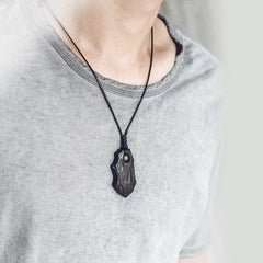 Ebony Wood Irregular Shape Copper Bead Necklace Pendant