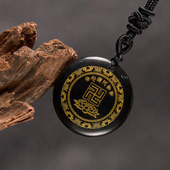 Swastika Lotus Pattern Natural Various Crystal Black Obsidian Purification Necklace Pendant