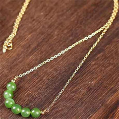 14k Gold Plated Cyan Jade Beaded Luck Necklace Pendant