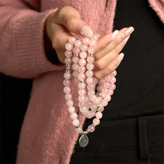 108 Mala Beads Natural Stone Rose Quartz Lotus Peace Bracelet