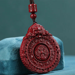 Chinese Zodiac Natural Cinnabar Bagua Amulet Necklace Pendant for Repelling Evil