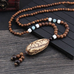 Tibetan Wenge Wood Bodhi Seed Agate Elephant Necklace Pendant