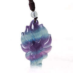 Natural Fluorite Gold Sheen Obsidian Fox Pendant Protection Necklace