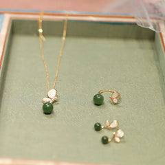 Natural Butterfly Tridacna Stone Cyan Jade Copper Gold-Plated Calming Jewelry Set