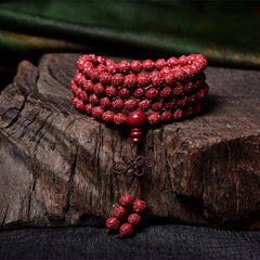 108 Mala Beads Cinnabar Om Mani Padme Hum Pattern Engraved Blessing Bracelet