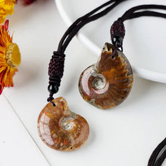 Natural Ammonite Fossil Snail Pattern Meditation Healing Necklace Pendant