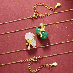 Cyan Jade Gourd Lotus Leaf Abundance Pendant Necklace