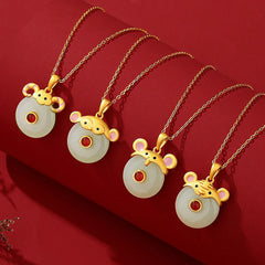 925 Sterling Silver Hetian Jade Chinese Zodiac Year of the Dragon Red Agate Luck Protection Necklace Pendant