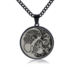 Tiger Dragon Titanium Steel Chain Necklace with Harmony Pendant