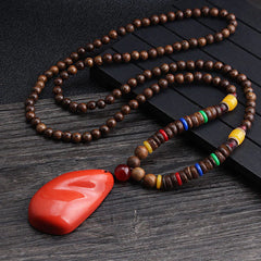 Tibetan Wenge Wood Bodhi Seed Agate Balance Peace Necklace Pendant