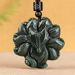 Cyan Jade Nine-Tailed Fox Luck Necklace Pendant