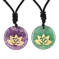 OM Lotus Symbol Various Crystal Amethyst Tiger Eye Healing Necklace Pendant