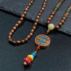 Tibetan Handmade Coconut Shell and Wood Bead Balance Necklace Pendant
