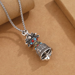 Tibetan Om Mani Padme Hum Vajra Bell Strength Necklace Pendant