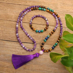 Tibetan Amethyst Purifying Bracelet Mala Set