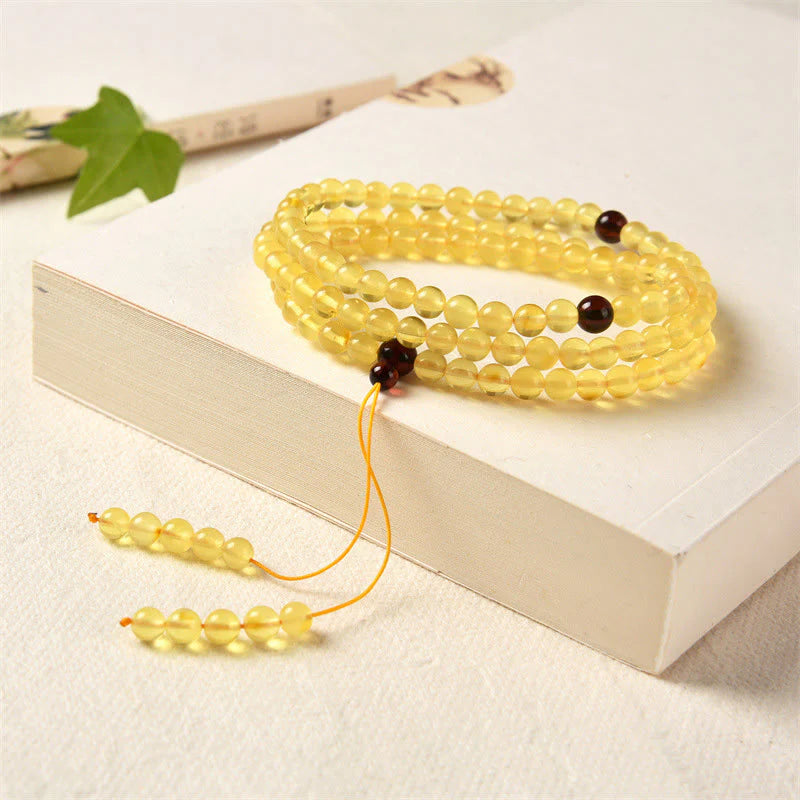108 Mala Beads Natural Amber Clear Anxiety Bracelet