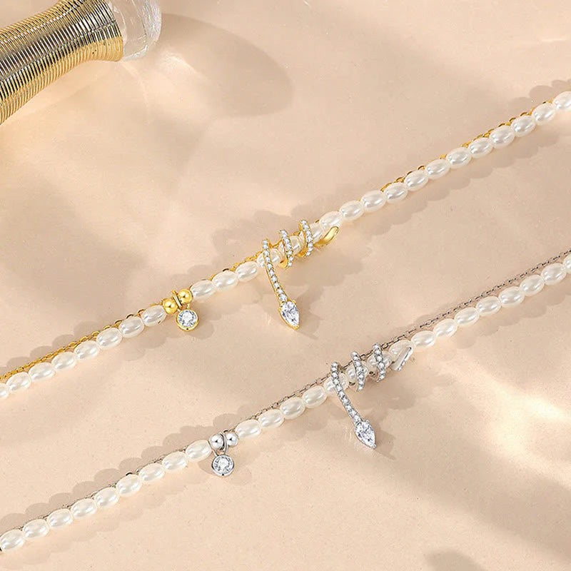 925 Sterling Silver Snake and Pearl Bracelet, Necklace, and Pendant