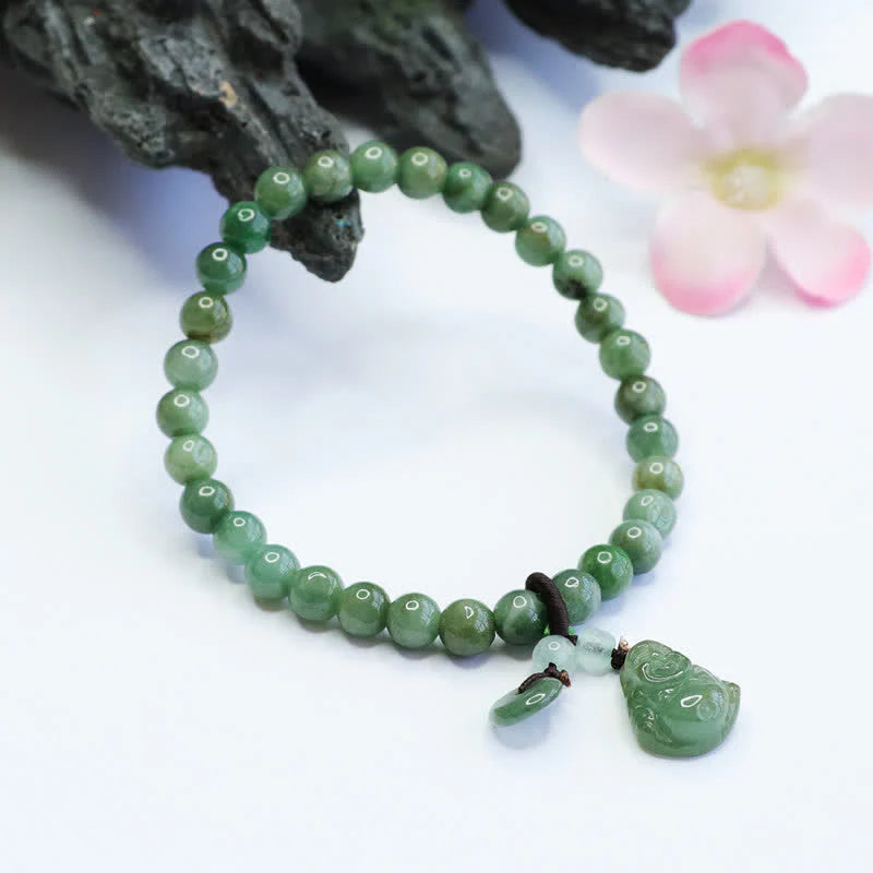 Laughing Buddha Cyan Jade Healing Bracelet