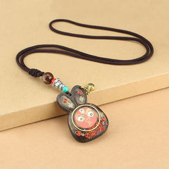 Ebony Five God of Wealth Thangka Necklace Pendant