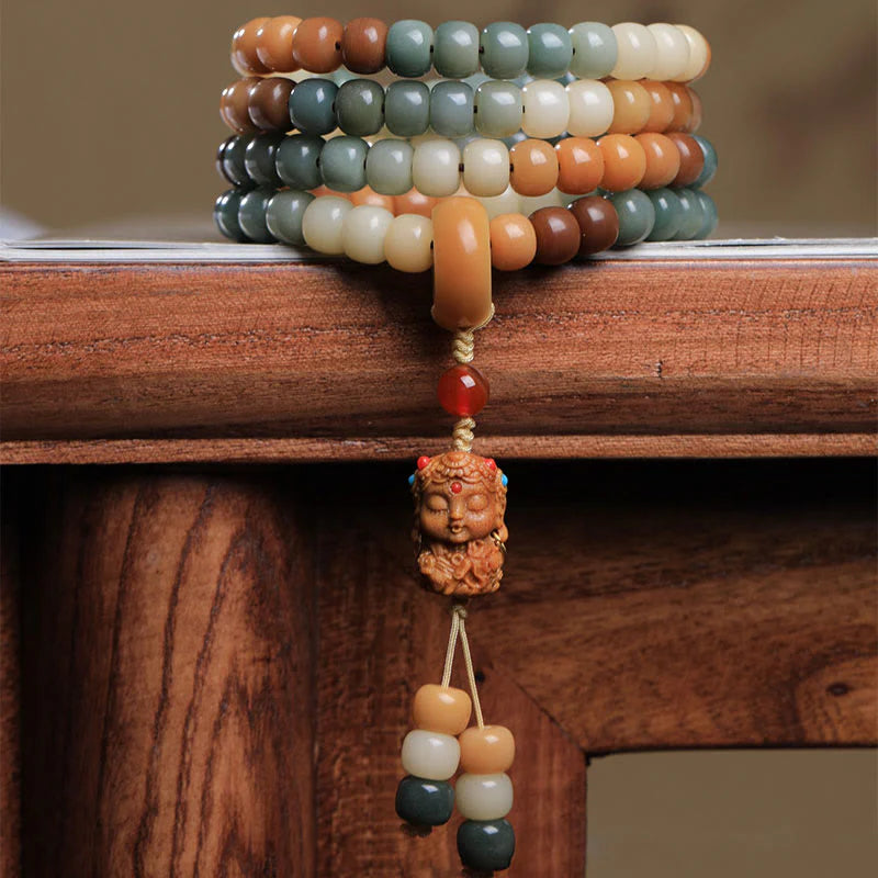 108 Mala Beads Gradient Bodhi Seed Buddha Engraved Peace Harmony Bracelet