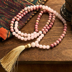 108 Mala Beads Rhodonite Rose Quartz Tassel Healing Bracelet