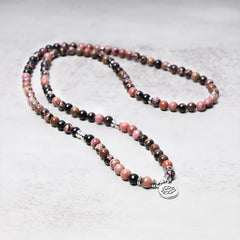 Renbeads 108 Mala Beads Rhodonite Lotus Compassion Energy Bracelet