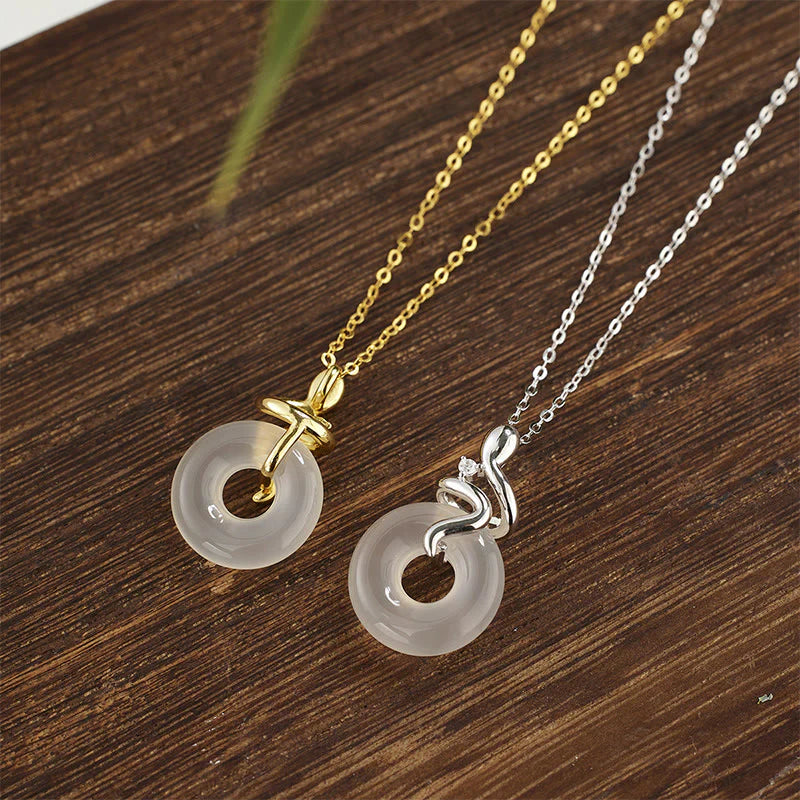 925 Sterling Silver Year Of The Snake Chalcedony Peace Buckle Necklace Pendant