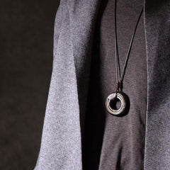 Zen Circle Ebony Wood Peace Calm Necklace Pendant