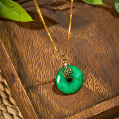Natural Cyan Jade Peace Buckle Chinese Knot Necklace Pendant for Success