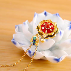 925 Sterling Silver Tibet Lotus Prayer Wheel Red Agate Necklace Pendant