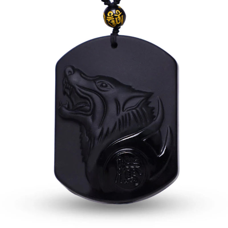 Black Obsidian Wolf Purification Pendant Necklace