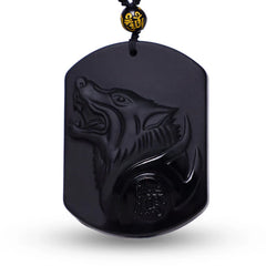 Black Obsidian Wolf Purification Pendant Necklace