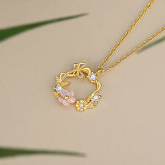 925 Sterling Silver Cubic Zirconia Shell Butterfly Flower Blessing Necklace Pendant