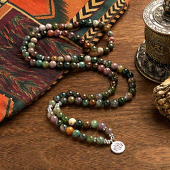 108 Mala Beads Natural Stone Agate Lotus Calm Bracelet