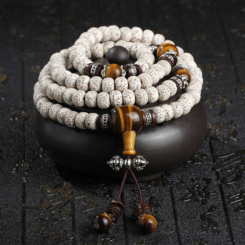 Renbeads Handmade Tibetan Tiger Eye Bodhi Seed Peace Bracelet