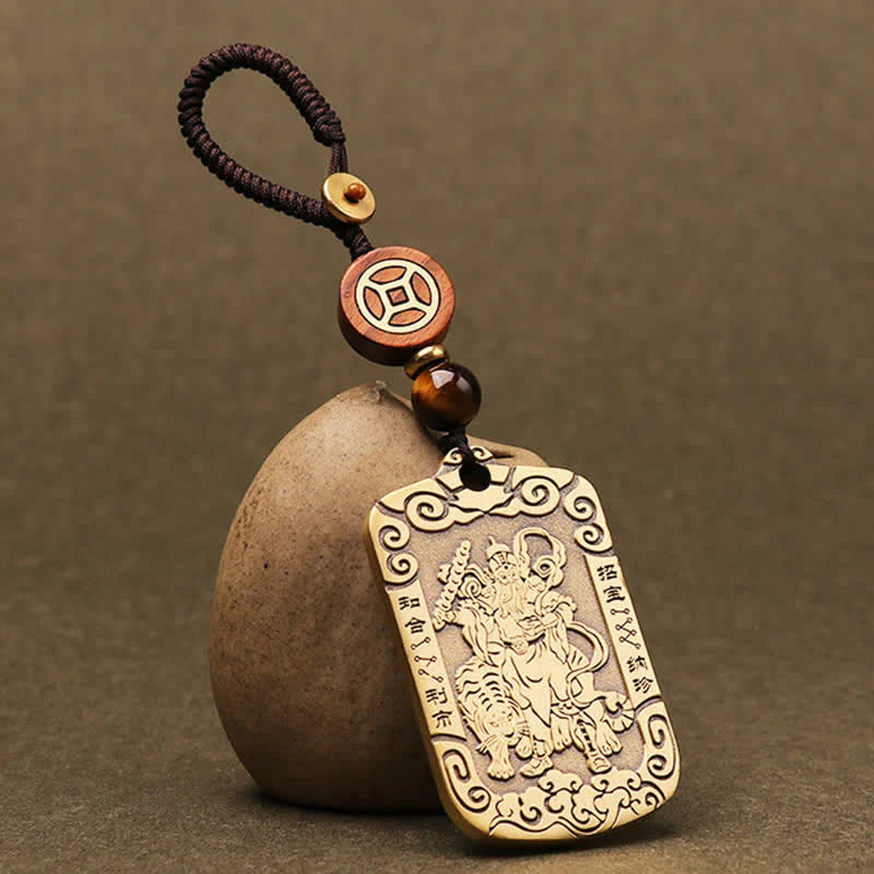 God of Wealth Copper Protection Necklace Pendant Key Chain