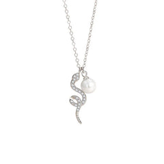 925 Sterling Silver Pearl Snake Blessing Sincerity Necklace Pendant