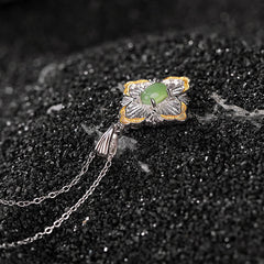 925 Sterling Silver Plated Gold Cyan Jade Rhombus Design Luck Healing Necklace Pendant