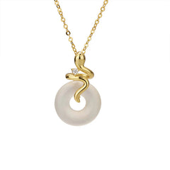 925 Sterling Silver Year Of The Snake Chalcedony Peace Buckle Necklace Pendant