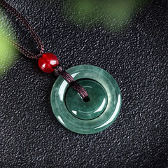 Green Jade Double Peace Buckle Abundance Necklace Pendant