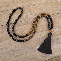 Renbeads Tibetan Black Onyx Tiger Eye Protection Necklace Mala Set