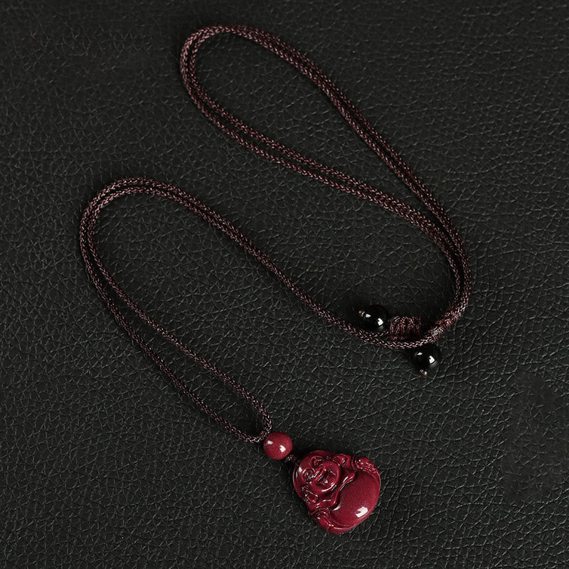 Laughing Buddha Cinnabar Blessing Necklace Pendant, Phone Hanging Decoration, Key Chain